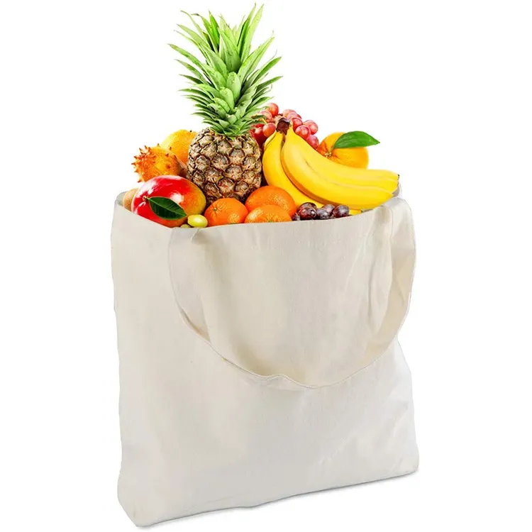 Bolsas de compras de algodón de lona plegables reutilizables con asas de cuerda