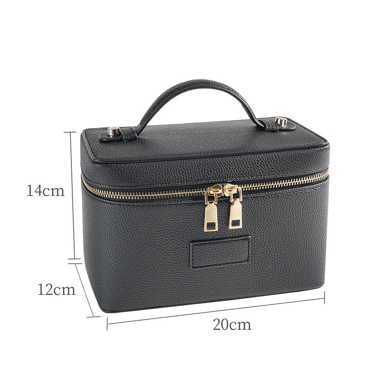 Organizador de Viaje Personalizado Nueva Caja de Almacenamiento Portátil para Brochas de Maquillaje y Artículos de Tocador Bolsas Cosméticas de Cuero PU Color Negro