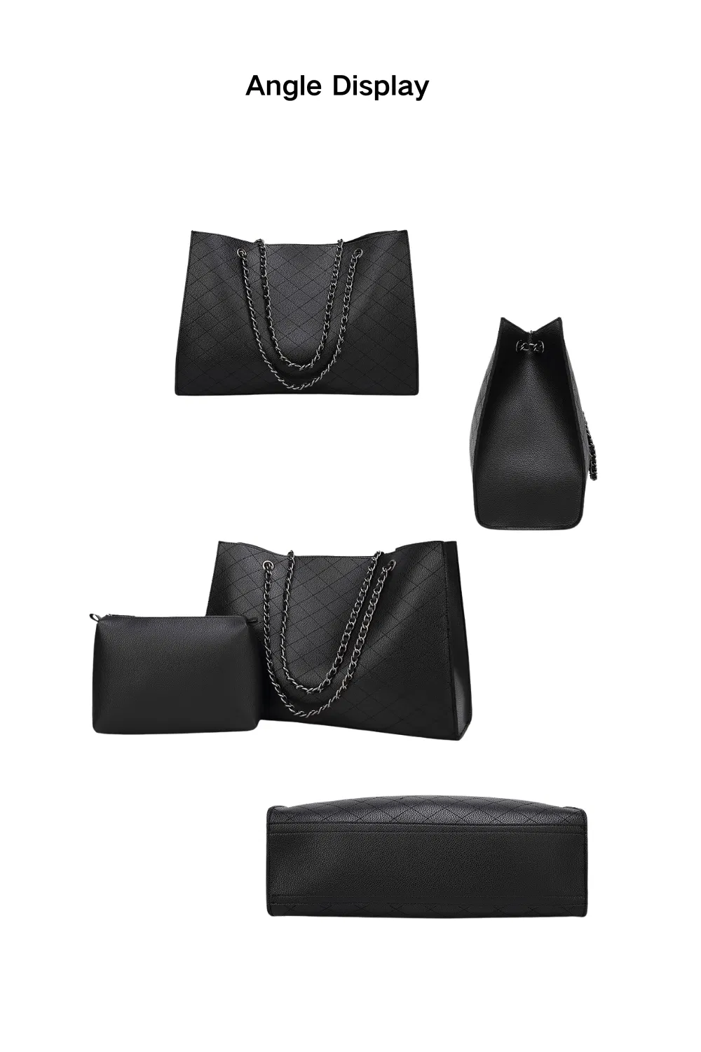 Bolso de cadena acolchado de PU para mujer con pouch pequeño a juego