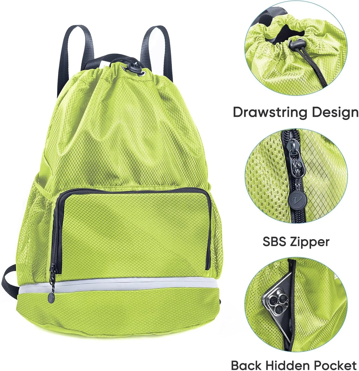 Bolsa de gimnasio para natación con compartimento para zapatos y bolsillo impermeable