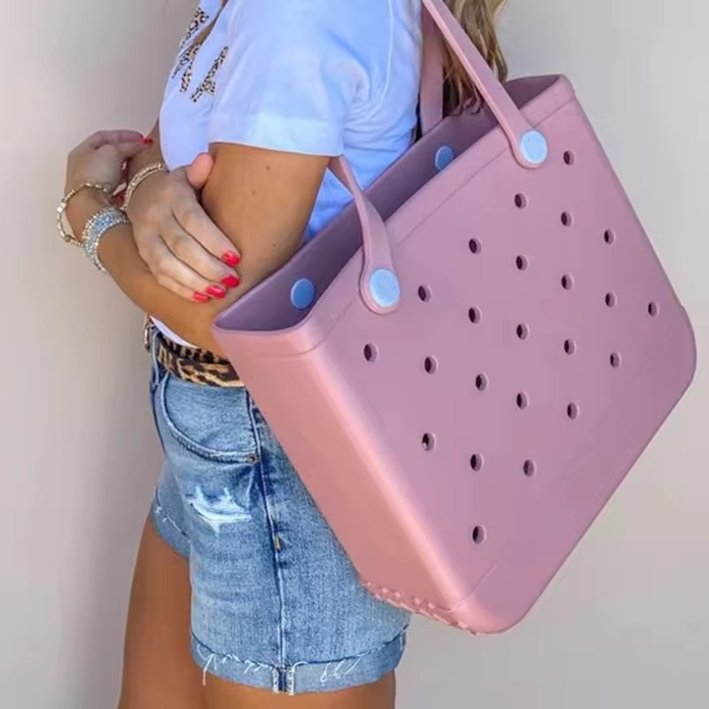 Bolsa de playa de goma impermeable personalizada y popular para el verano, de gran tamaño, con agujeros