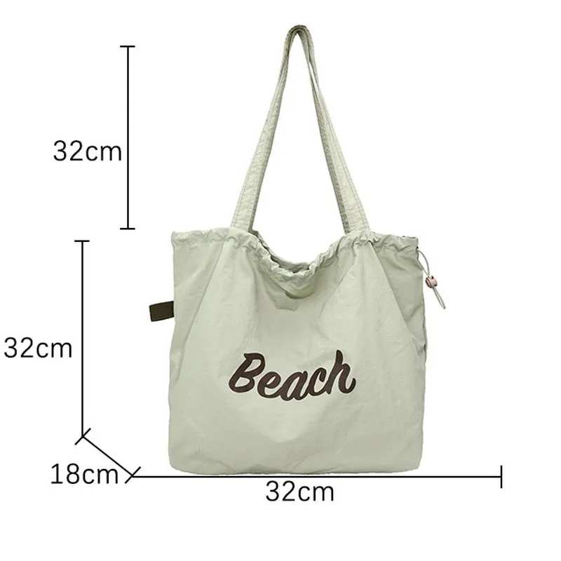 Bolsa de compras personalizada para damas, bolsa de playa ligera de nylon con cordón para mujeres, verano