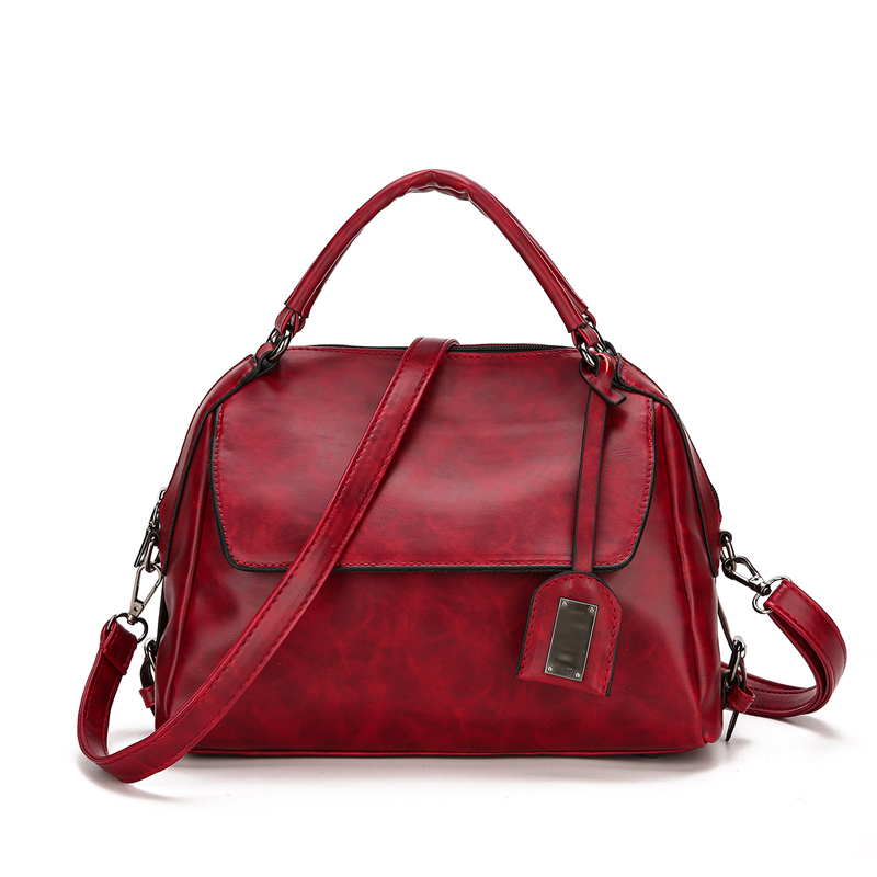 Nueva bolsa de médico de piel de aceite retro para mujeres; bolso grande S