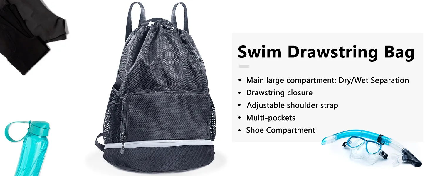 Bolsa de gimnasio para natación con compartimento para zapatos y bolsillo impermeable