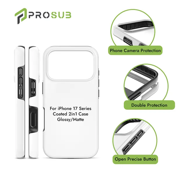 Funda 2-in-1 de Sublimación 3D Recubierta para iPhone 17 Serie Cubierta de Teléfono Móvil en Mate y Brillante en Blanco