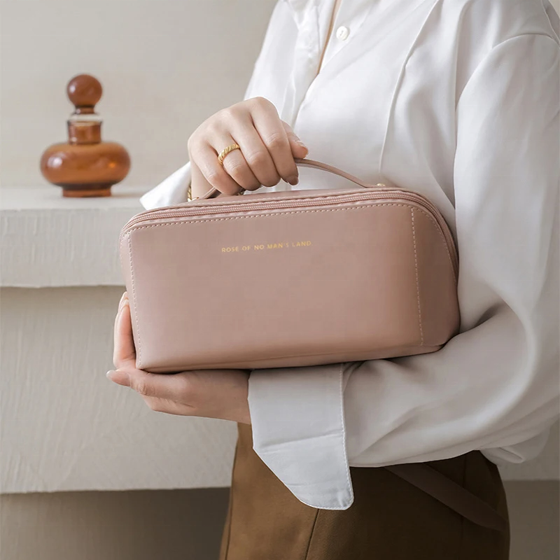 Bolsa de Maquillaje Impermeable Portátil de Cuero PU Neceser de Viaje Multifuncional para Cosméticos