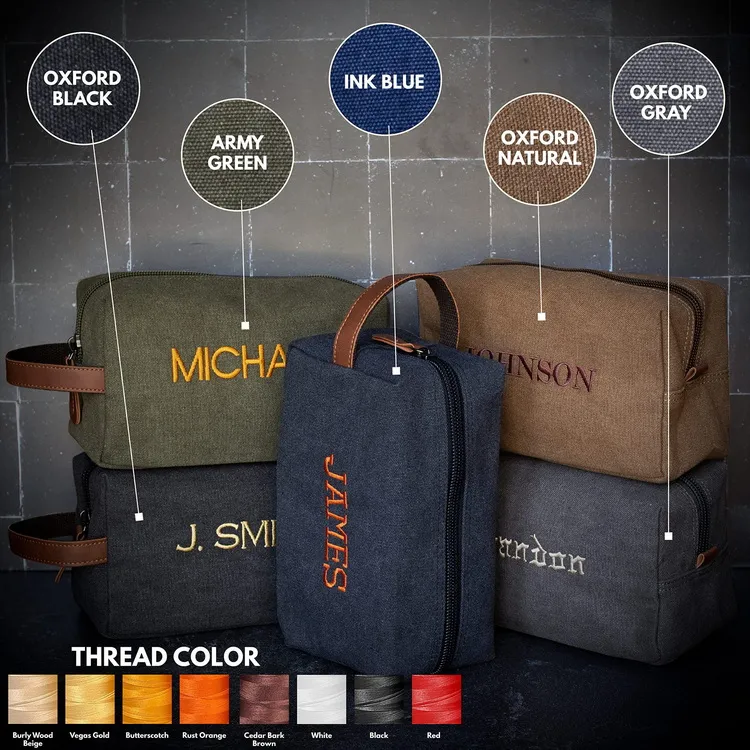 Organizador de maquillaje y cosméticos con logo bordado, bolsa de aseo de lona retro impermeable para hombres