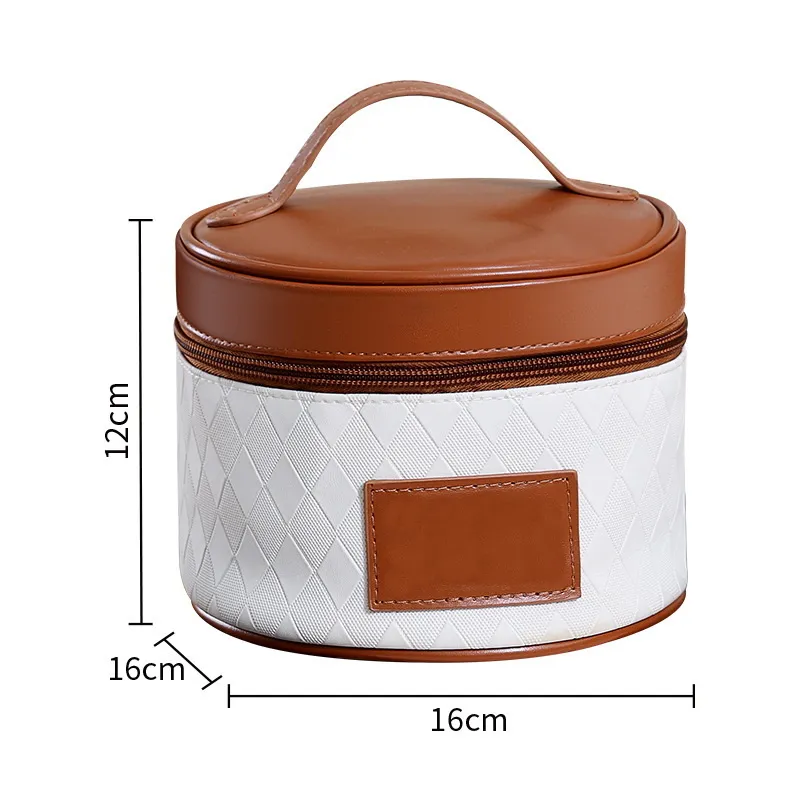 Bolsa de Maquillaje de Belleza Cilíndrica para Dama, Forma de Barril, Bolsa de Cosméticos de PU para Viaje y Aseo