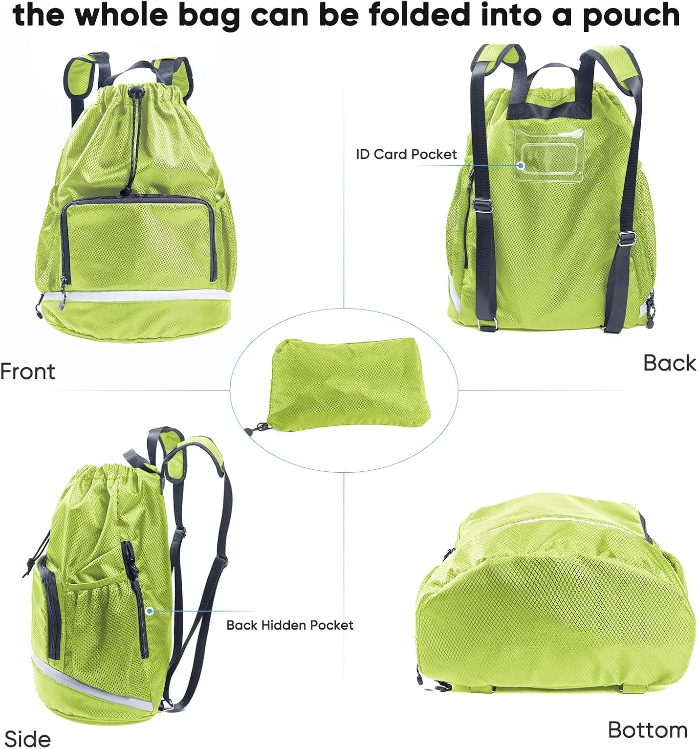 Bolsa de gimnasio para natación con compartimento para zapatos y bolsillo impermeable