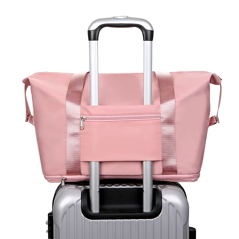 Bolsa de deporte de gran capacidad de nylon colorida, impermeable, con separación para seco y mojado, bolsa de fin de semana para gimnasio para damas
