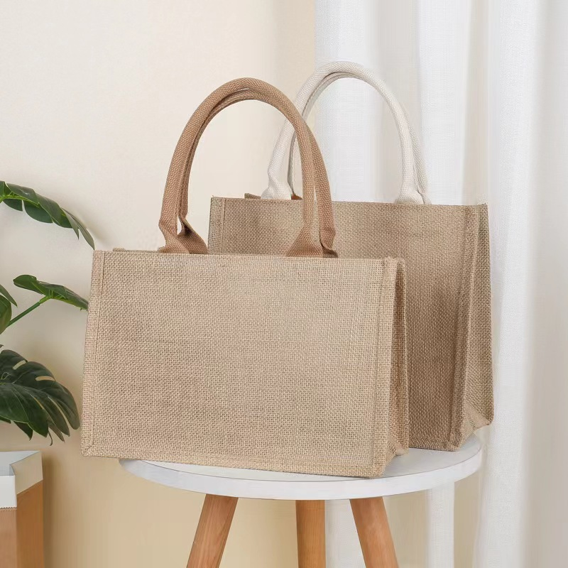 Bolsa de yute al por mayor, ecológica, bolsa de playa de arpillera para compras y publicidad