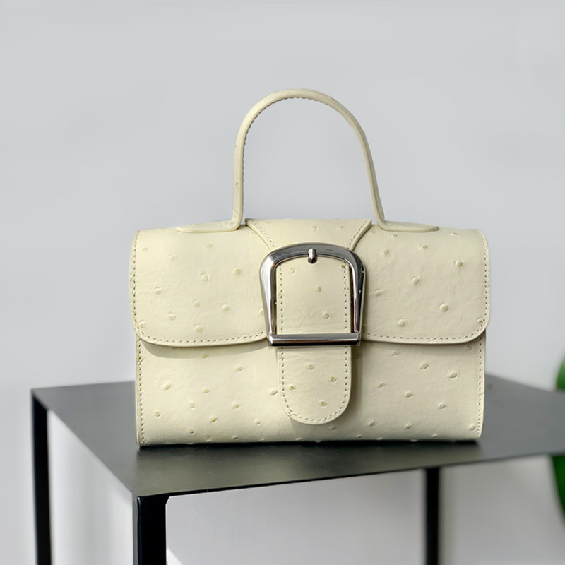 Nuevos bolsos de cuero de moda, bolso cuadrado pequeño y simple, bolso de hombro mensajero, patrón de avestruz, bolso de médico, bolso con hebilla de herradura