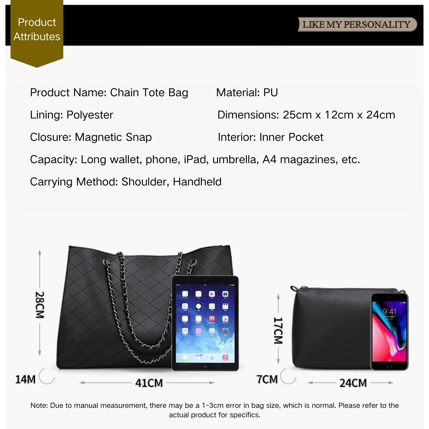 Bolso de cadena acolchado de PU para mujer con pouch pequeño a juego