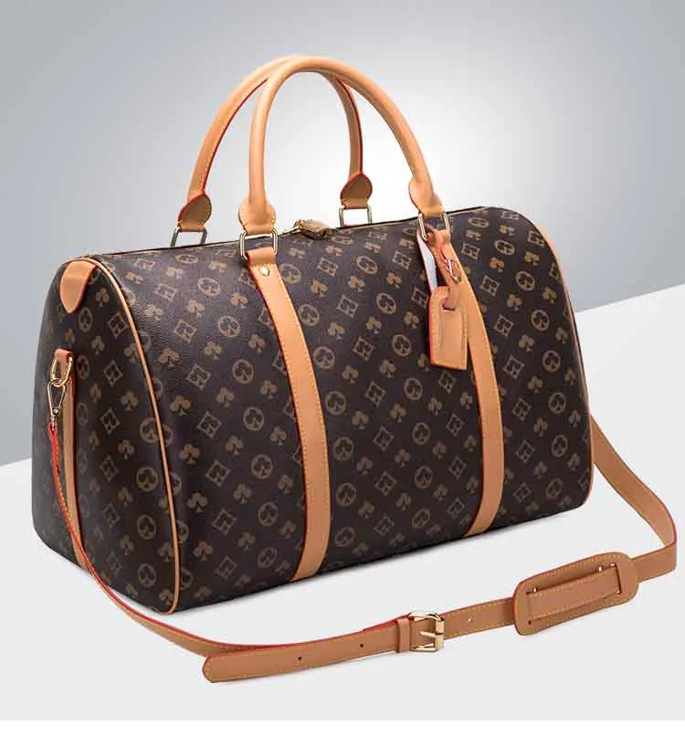 Bolsas de viaje de cuero a prueba de agua para mujeres, deportivas y de gimnasio, con diseño de cuadros de marcas famosas