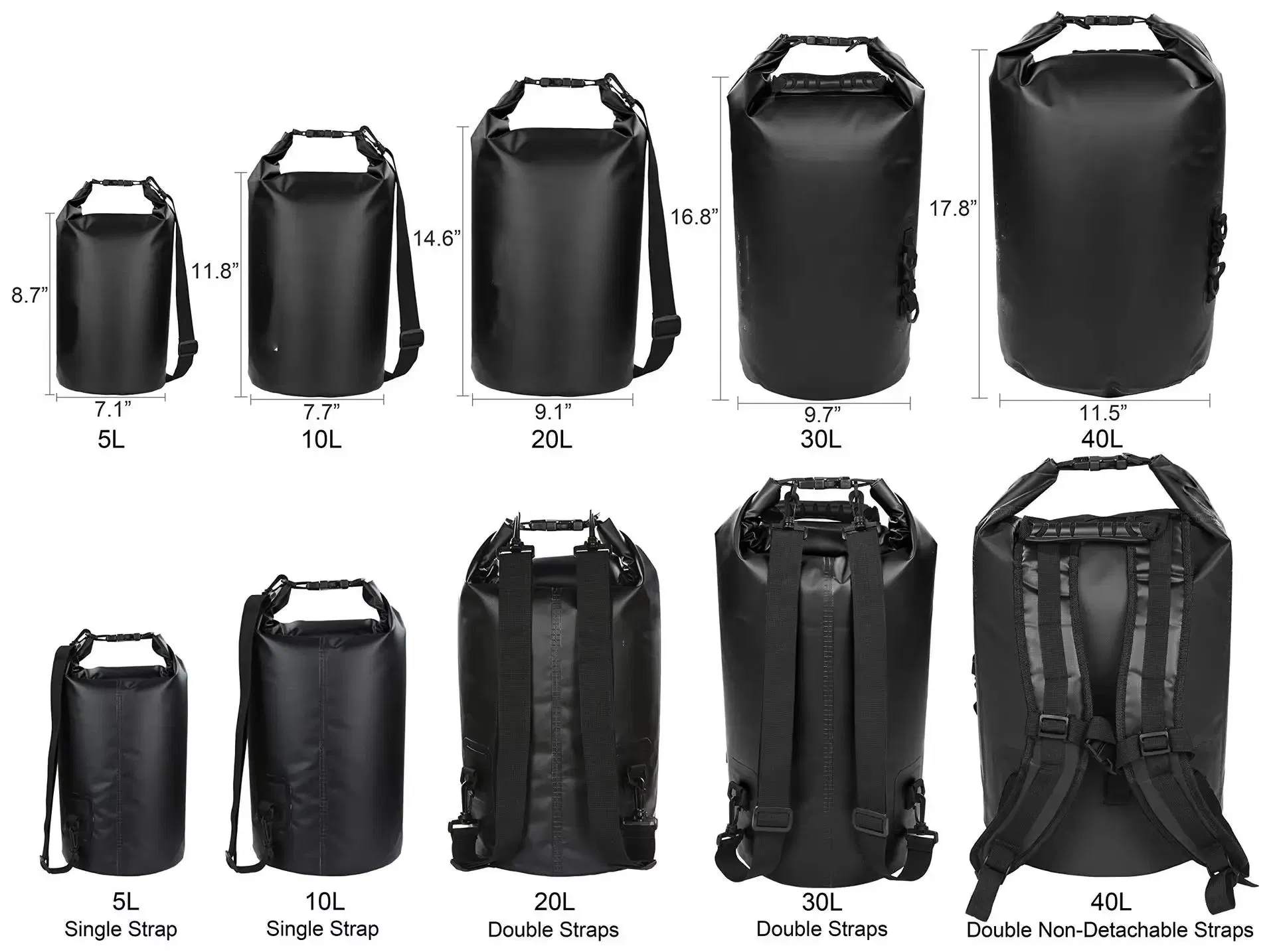 Bolsa seca impermeable de diseño de barril flotante para nadar al aire libre, estilo de moda, con un solo y doble hombro