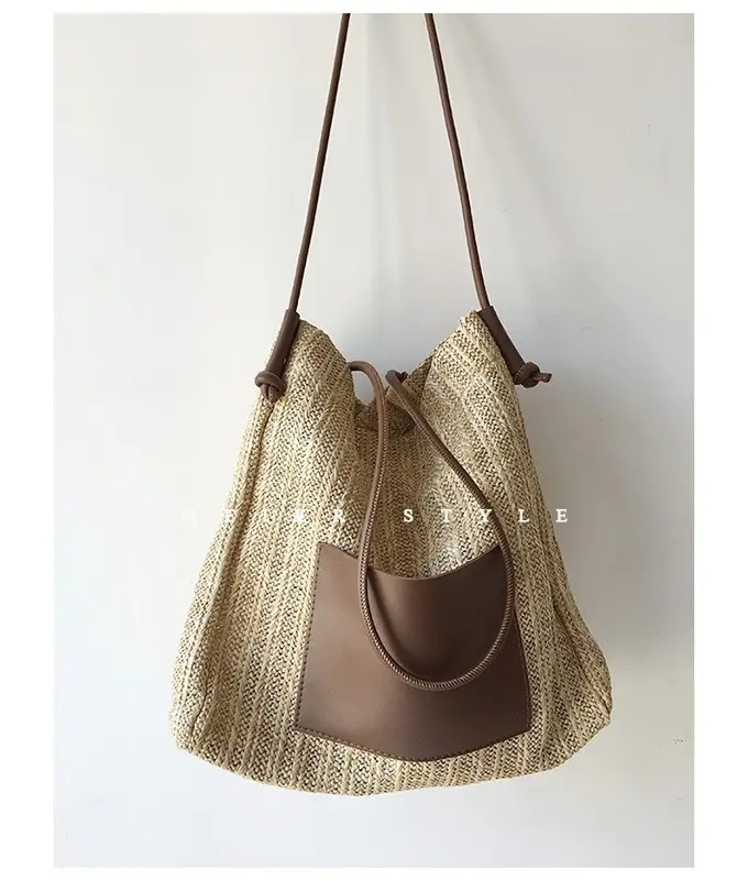 Bolsos de mano para mujeres personalizados, trim de playa de verano, rafia, bolso de paja barato