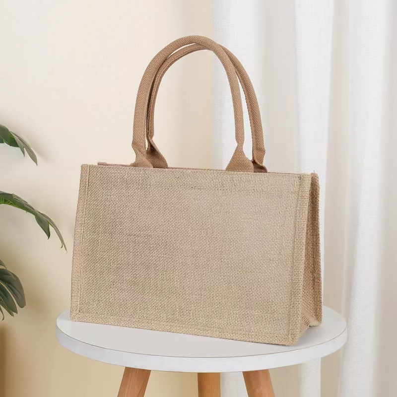 Bolsa de yute al por mayor, ecológica, bolsa de playa de arpillera para compras y publicidad