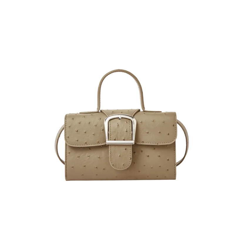Nuevos bolsos de cuero de moda, bolso cuadrado pequeño y simple, bolso de hombro mensajero, patrón de avestruz, bolso de médico, bolso con hebilla de herradura