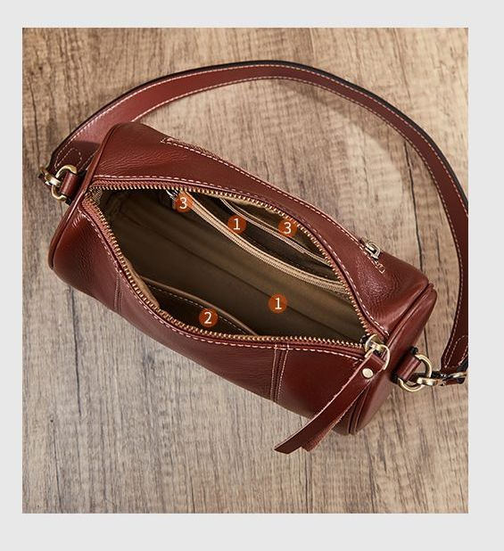 Bolso cruzado de cuero genuino vintage personalizado de fábrica, nuevo bolso cilíndrico de temperamento, bolso simple de axila suave para un solo hombro, bolso de barril para damas