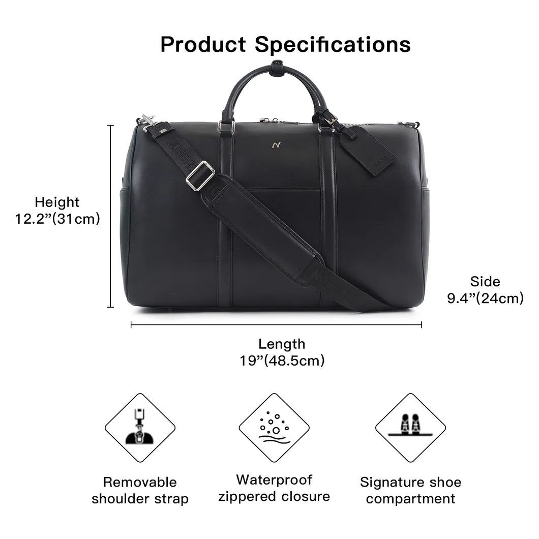 Bolsa de viaje de fin de semana personalizada ecológica unisex de cuero genuino moderno con gran capacidad y cierre de cremallera