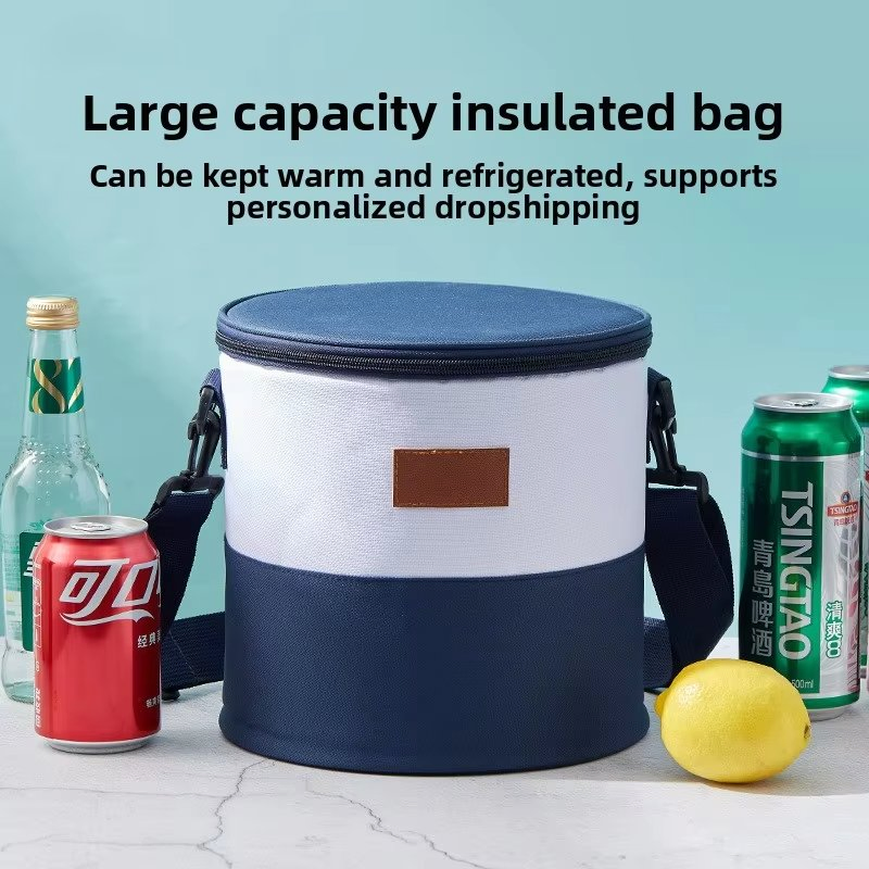 Nueva bolsa de enfriamiento aislada en forma de barril, gruesa, cruzada, para exteriores, camping, picnics, bolsa de almuerzo tipo bento