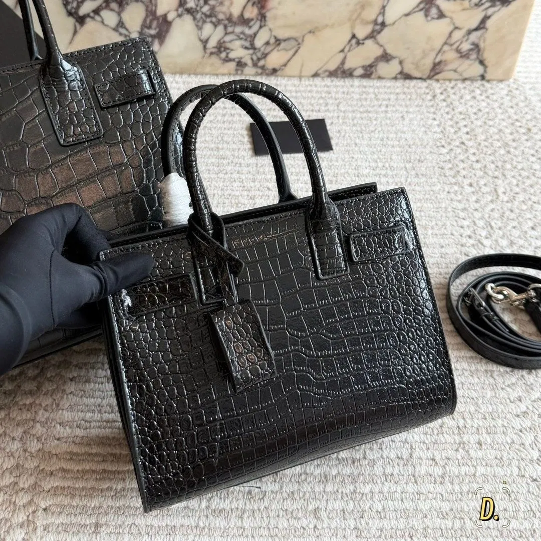 Bolsa tote de gran capacidad estilo acordeón, removible, de la Super Fábrica de Guangzhou, China, con textura de cuero embosado de cocodrilo brillante, bolsa de lujo ligero para mujeres