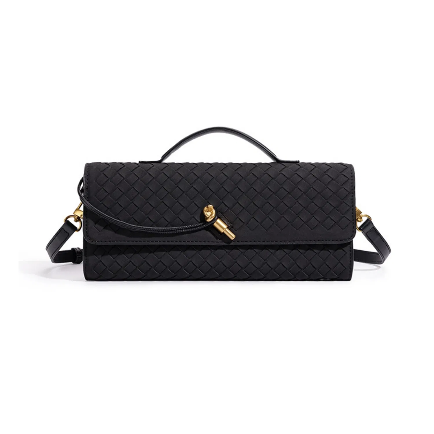 Bolso de barril tejido de PU mate multicolor portátil con asa superior y bandolera para damas