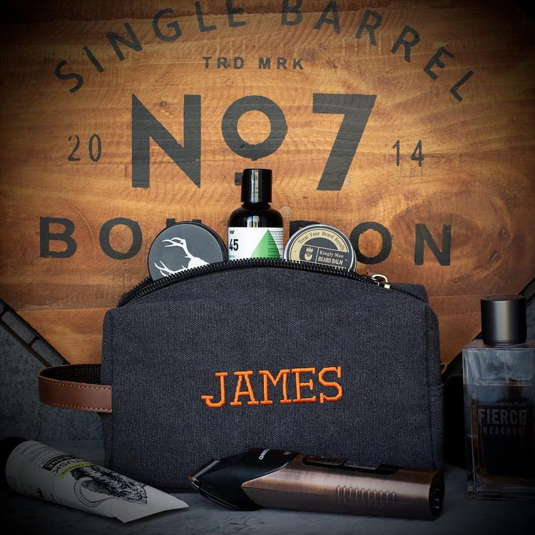 Organizador de maquillaje y cosméticos con logo bordado, bolsa de aseo de lona retro impermeable para hombres