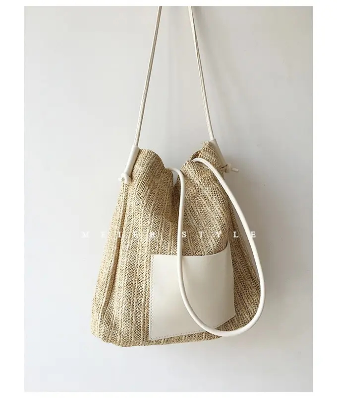 Bolsos de mano para mujeres personalizados, trim de playa de verano, rafia, bolso de paja barato