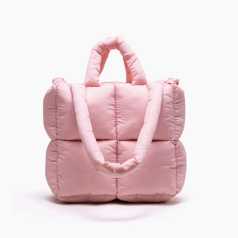Bolso de hombro acolchado para mujer, bolso grande de capacidad, hecho de algodón espacial y plumas de ganso, ideal para compras de invierno