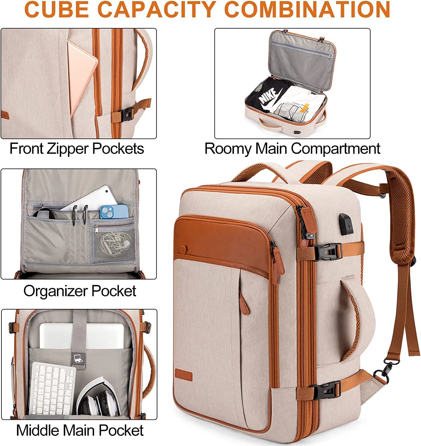 Europa 40L Maleta de vuelo de cabina, computadora portátil, viaje de negocios, mochila escolar