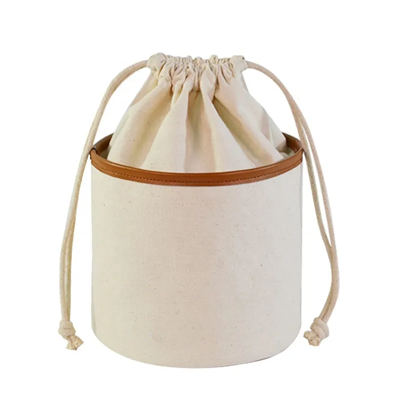 Bolsa organizadora de maquillaje de viaje con forma de barril y cordón