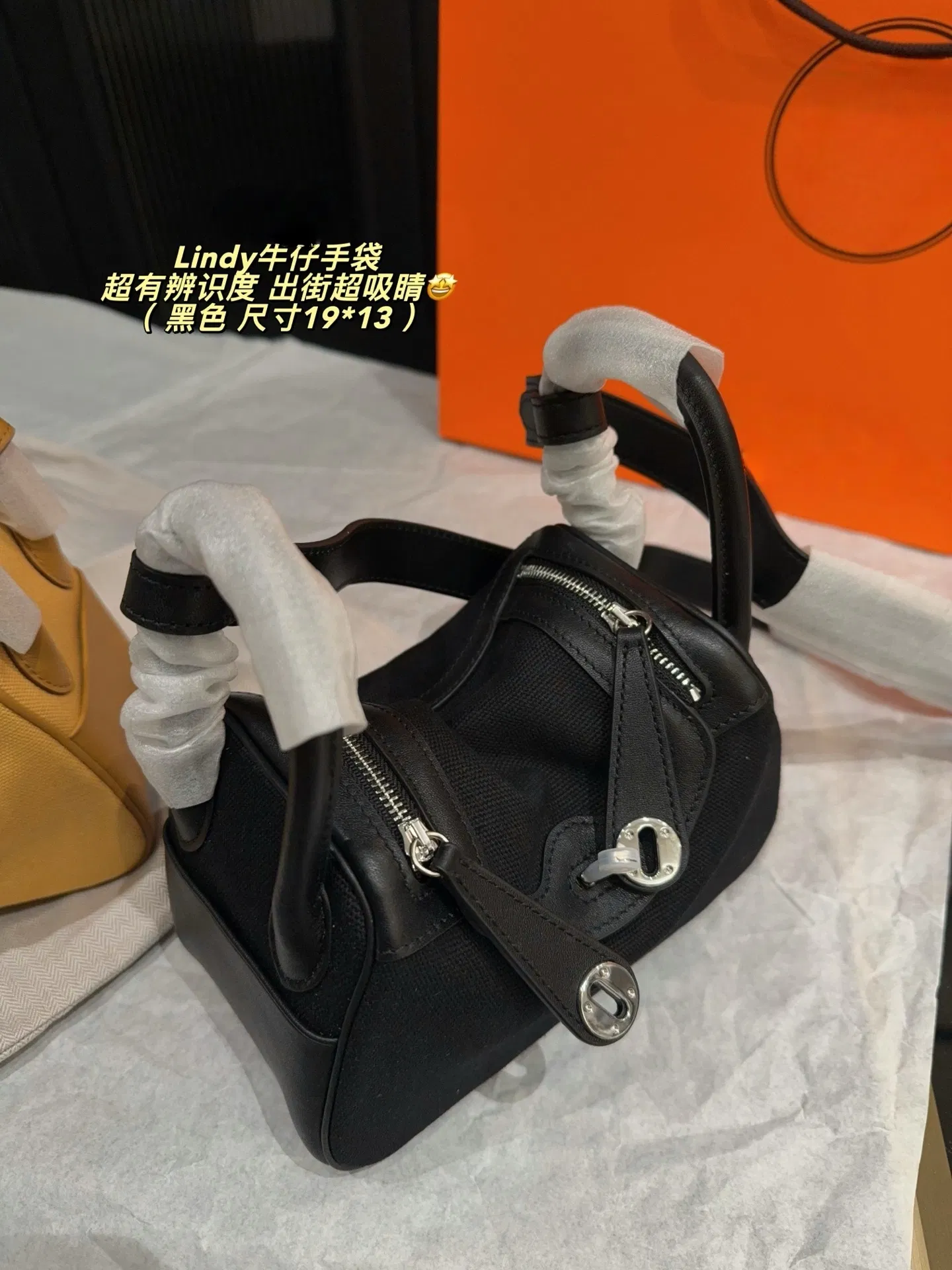Bolso de mano mini Lindy de lujo en lona y cuero