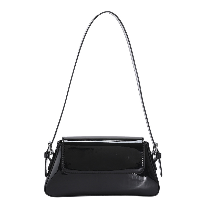 Bolso baguette de mujer de charol elegante, textura brillante, bolso de hombro y axila