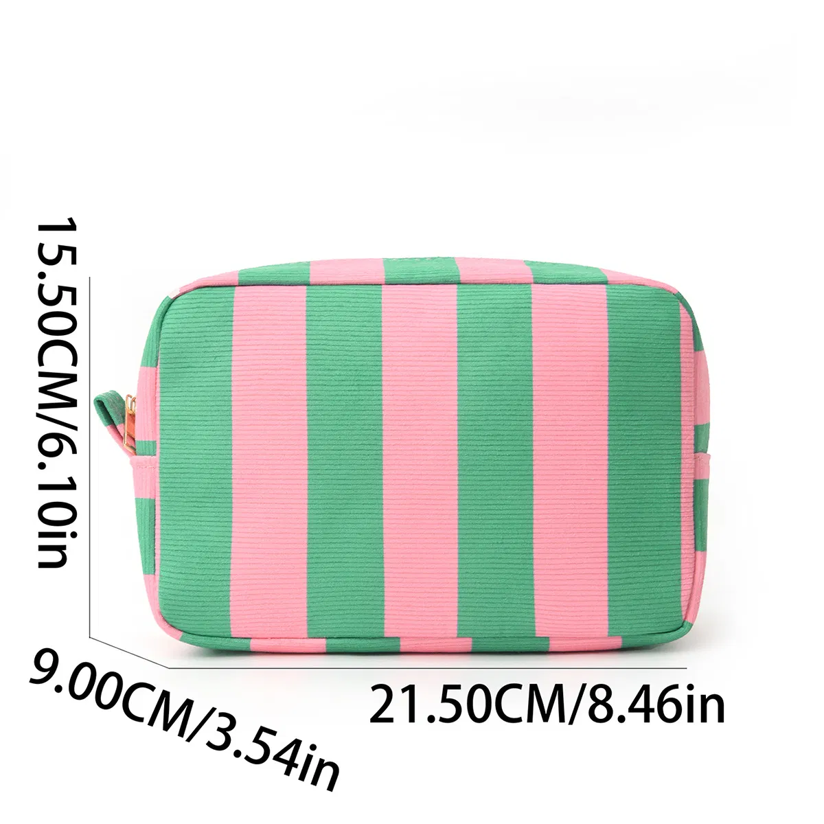 Organizador de artículos de tocador de viaje a rayas de moda, bolsa de maquillaje portátil de corduroy con bloqueo de color, OEM/ODM