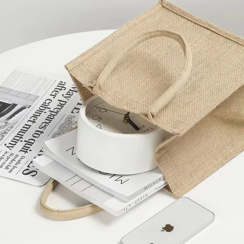 Bolsa de yute reutilizable ecológica con recubrimiento de lino 5