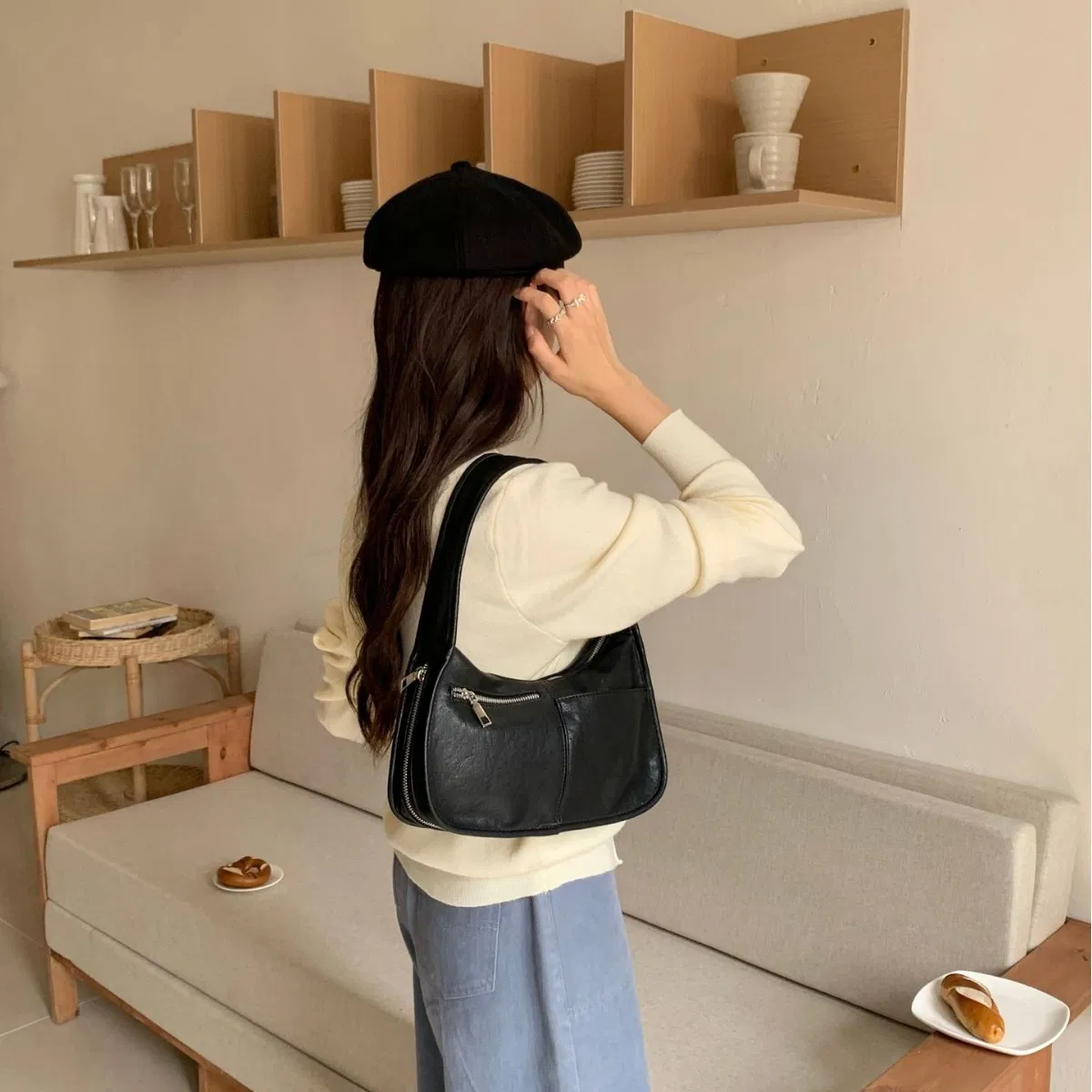 Bolso de hombro retro de axila, bolso cruzado lunar para mujeres