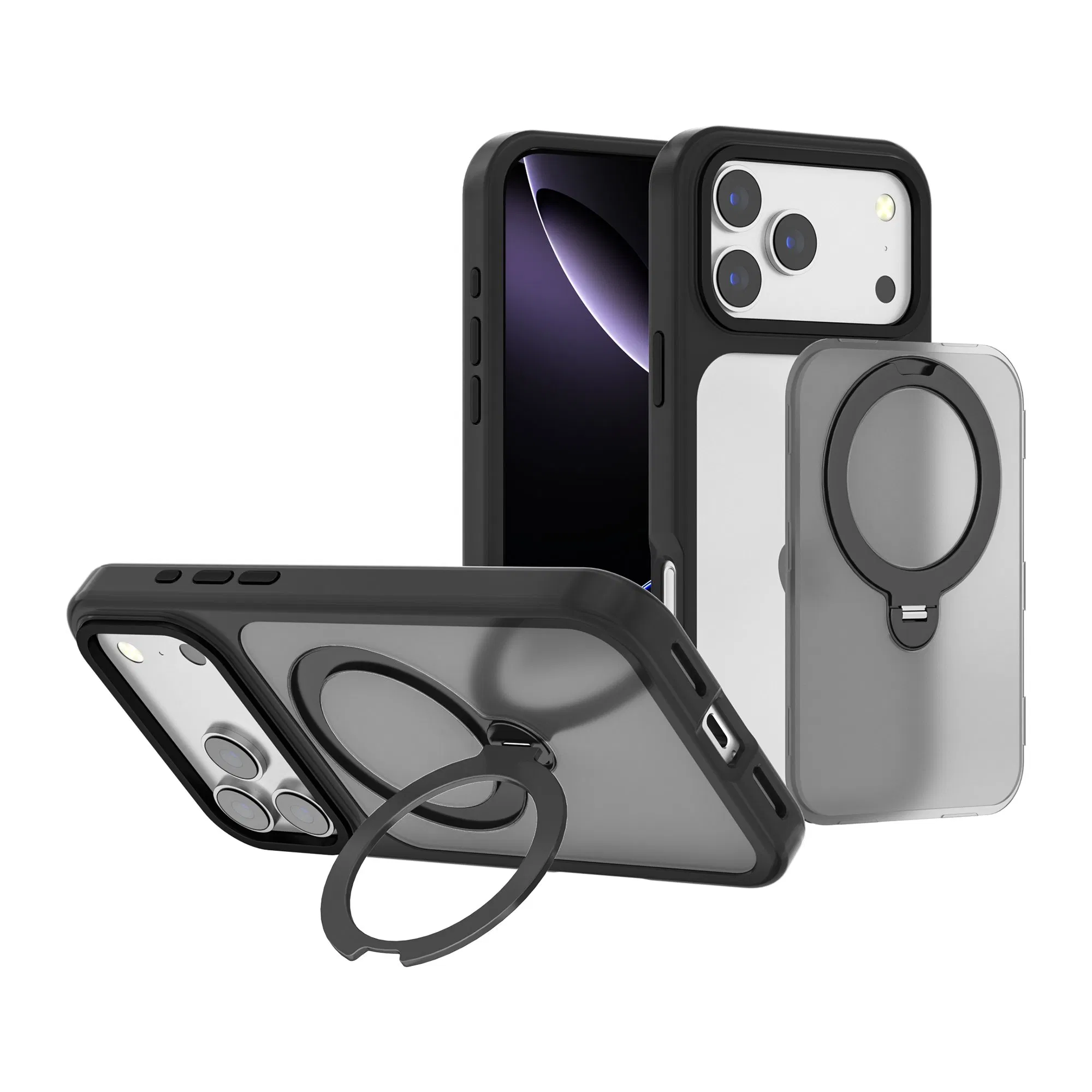 Funda protectora de parachoques mate clara de TPU magnético con soporte, protección inteligente, color, armadura impresa, brillo y soporte para tarjetas para teléfono móvil
