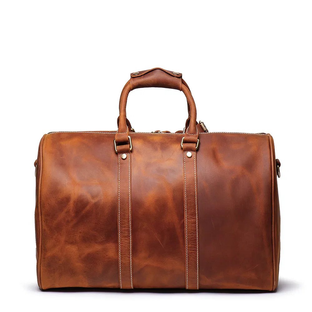 Bolso de viaje vintage para hombres, bolso de gimnasio de cuero genuino, bolsa de gran capacidad, bolso de fin de semana