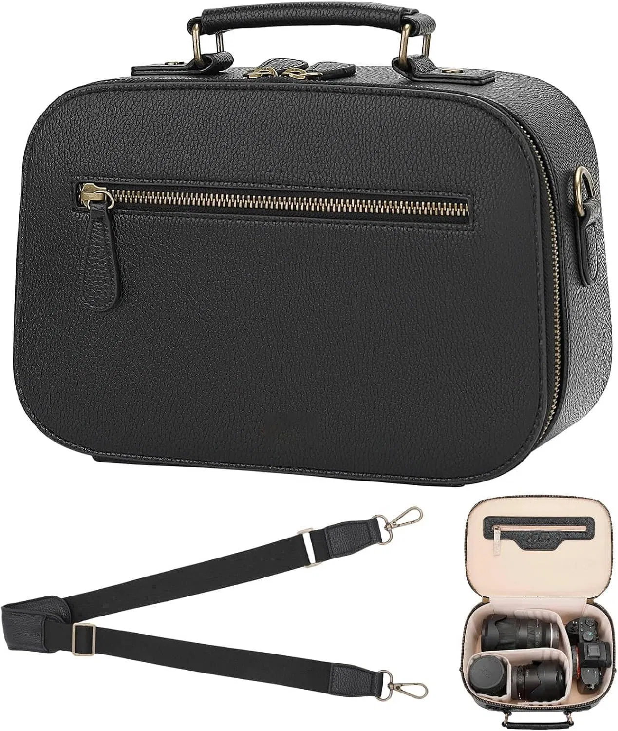 Bolsa de cámara cruzada de cuero PU impermeable con divisor desmontable