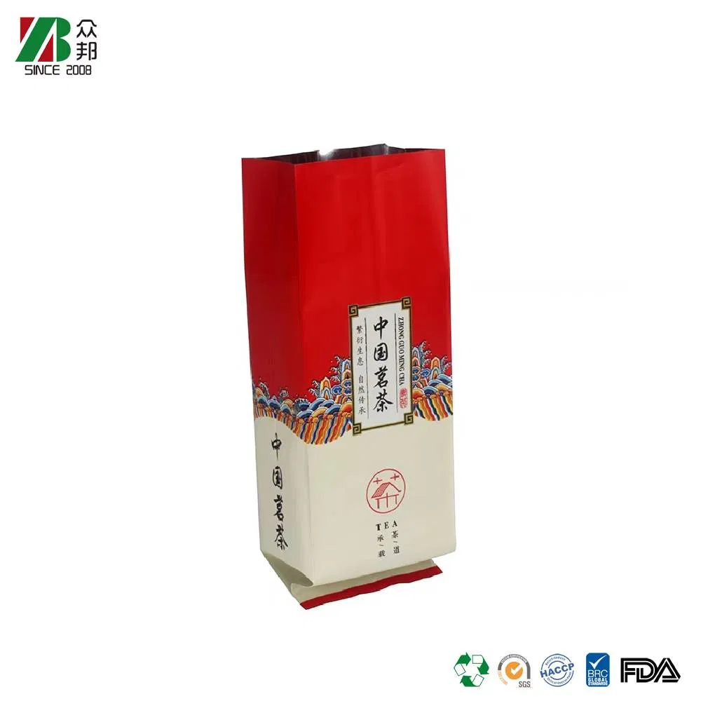 Bolsa de embalaje de alimentos de aluminio impresa personalizada para té negro y té verde, bolsa de sellado trasero tipo acordeón