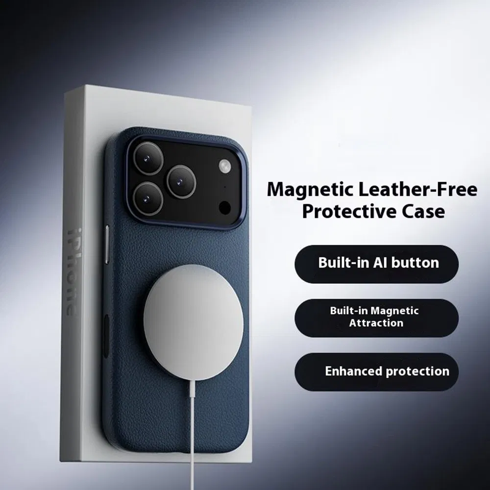 funda para iPhone 17 PRO Max compatible con Magsafe cubierta de teléfono de cuero PU - azul