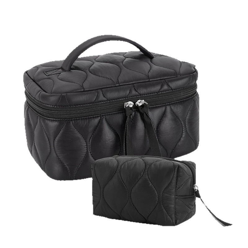 Wx2290 Bolsa de almacenamiento de cosméticos de viaje personalizada, grande, acolchada y esponjosa, con amplia apertura para artículos de tocador