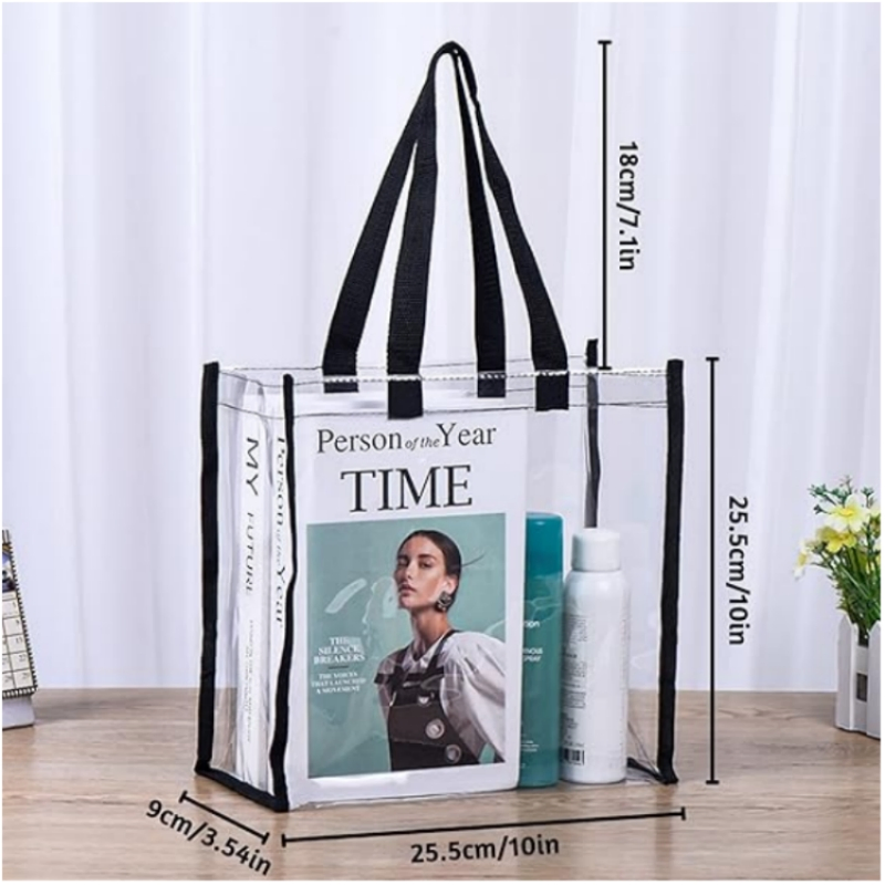 Bolsa grande de PVC transparente, tote de playa, bolso de hombro, bolsa de supermercado, bolsa de compras, bolsa de trabajo