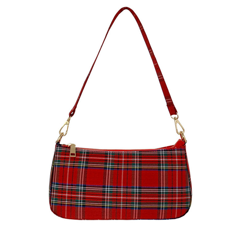 Mujeres prime; Bolsa de lona S Bag, bolso retro de hombro, bolsa diagonal de axila, tendencia de moda, bolsa baguette de cuadros