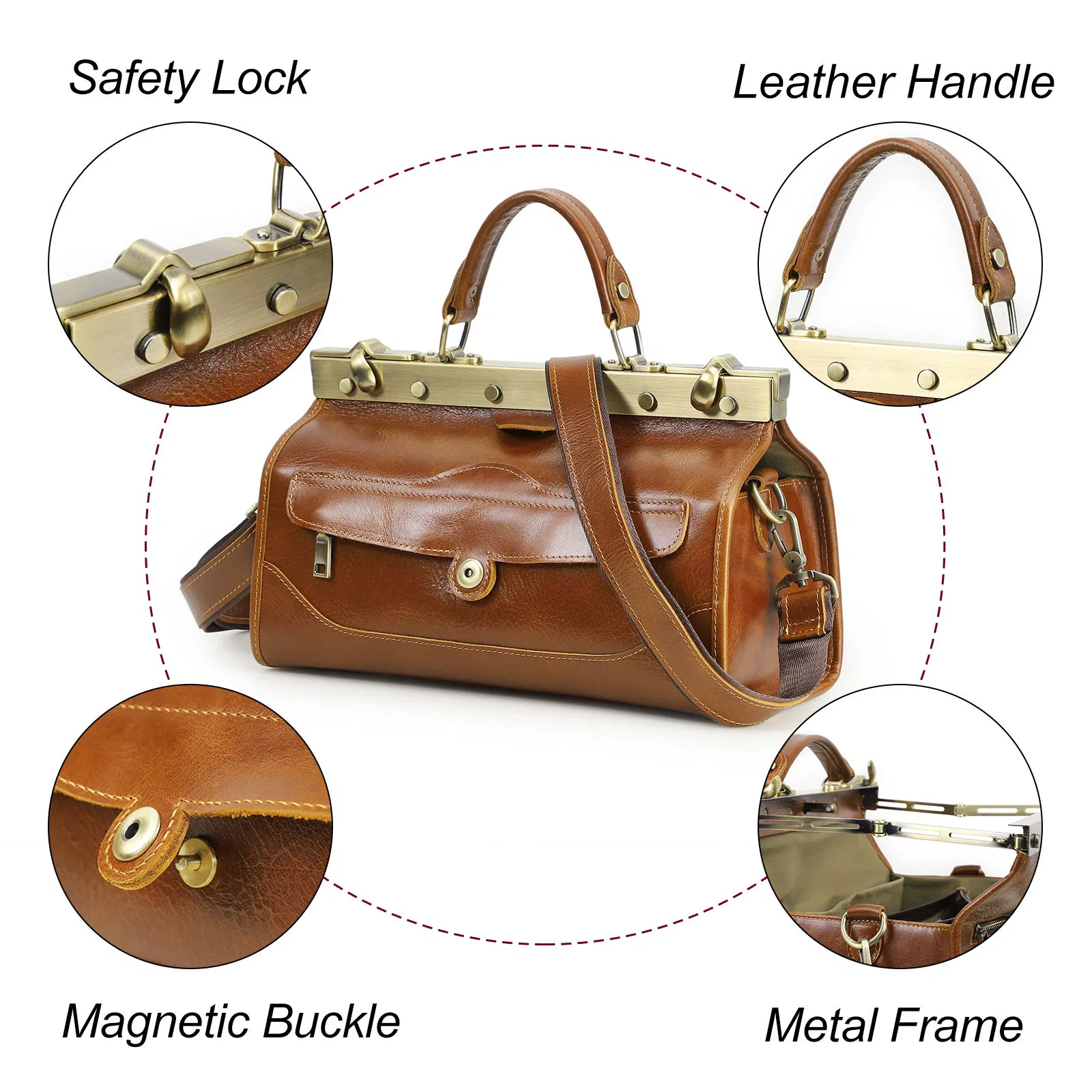 Wx6920 Bolsa de mujer de cuero de grano completo vegetal genuino, bolso médico mini de alta gama