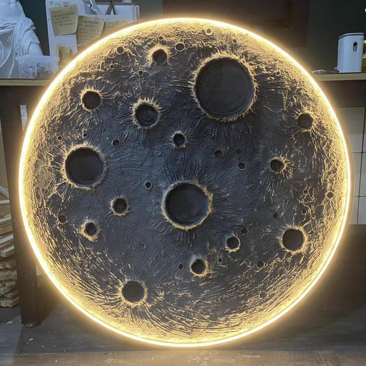 Marco de pared redondo lunar de pintura en porcelana de cristal al por mayor con LED estilo nórdico