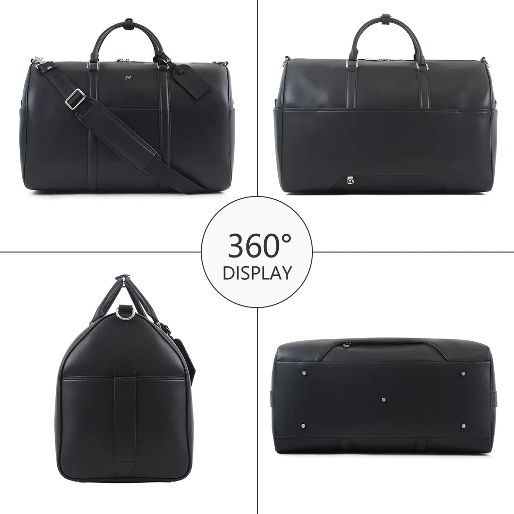 Bolsa de viaje de fin de semana personalizada ecológica unisex de cuero genuino moderno con gran capacidad y cierre de cremallera