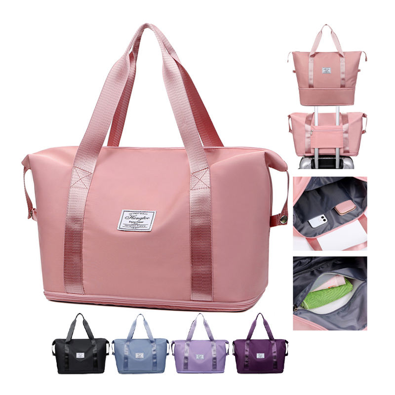 Bolsa de deporte de gran capacidad de nylon colorida, impermeable, con separación para seco y mojado, bolsa de fin de semana para gimnasio para damas