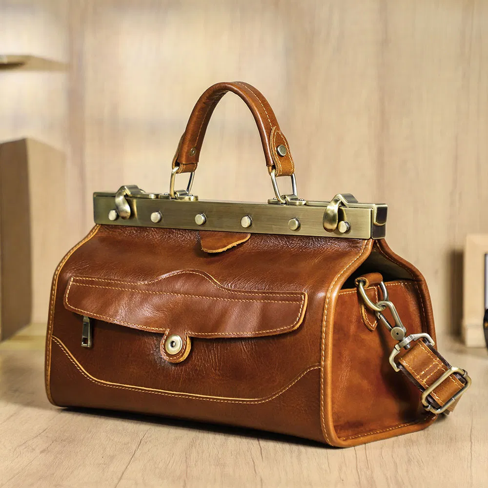 Wx6920 Bolsa de mujer de cuero de grano completo vegetal genuino, bolso médico mini de alta gama